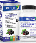 Renew Actives Vegan Elderberry Gummies With Vitamin C & Zinc - Antioxidants For Immune Function & Healthy Development Of Bones, Cartilage, Hair, Nails, And Skin - 60 Gummies