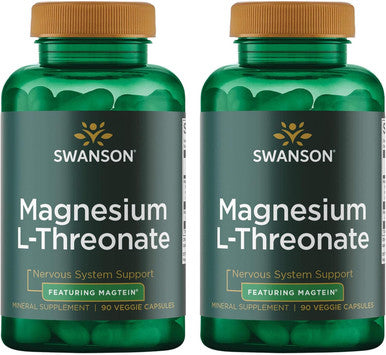 Swanson Magnesium L-Threonate - Mineral Supplement Promoting Nervous System Health - May Support Cognitive Health Learning & Memory - (90 Veggie Capsules) (2 Pack)