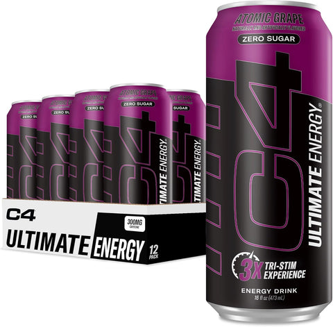 C4 Ultimate Zero Sugar Energy Drink, Tri-Stim Experience with 300mg Caffeine + TeaCrine + Dynamine, Fruit Punch, 16oz (Pack of 12)