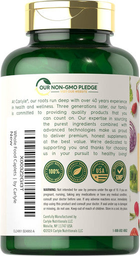 Carlyle Raw Whole Foods VIT C | 180 Coated Caplets | Dietary Supplement | Vegan Non-GMO & Gluten
