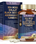 25in1 Sea Moss Black Seed Oil Ashwagandha Ginger Shilajit Supplement Sea Moss Capsules Pro with Bladder Burdock Ceylon Cinnamon Berberine ACV Manuka VIT C and D3 for Men Women 120 Vegan Caps