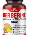 Ultra Herbs Premium Berberine 12200MG with Cinnamon Milk Thistle USA Made & Test Promotes Liver Function Gut Health Immunity (150 Count (Pack of 1))