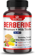 Ultra Herbs Premium Berberine 12200MG with Cinnamon Milk Thistle USA Made & Test Promotes Liver Function Gut Health Immunity (150 Count (Pack of 1))