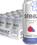 Steaz Organic Green Tea Zero Calorie Raspberry (12 Pack) Antioxidant Brew 65mg Natural Caffeine Vitamin C Stevia Sweetened Iced Tea Vegan Fair Trade 12 Cans 16 fl oz (473mL)