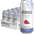 Steaz Organic Green Tea Zero Calorie Raspberry (12 Pack) Antioxidant Brew 65mg Natural Caffeine Vitamin C Stevia Sweetened Iced Tea Vegan Fair Trade 12 Cans 16 fl oz (473mL)