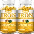 2 Packs 100Mg Iron Supplement Gummies For Women & Men - With Vitamin A, C, B - Blood Builder &Energy Support For Iron Deficiency, Anemia, Adults &Children, Vegan, Pineapple Flavor Gummy, 120Ct