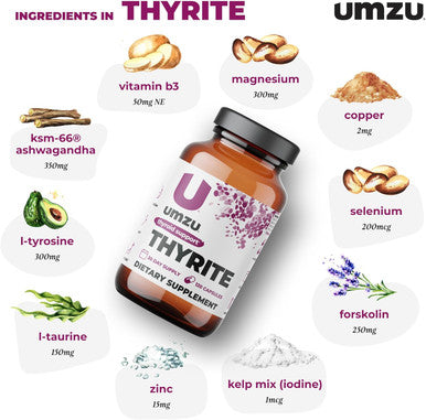 Umzu Thyrite Thyroid Support Supplement Magnesium, Zinc, Copper, Iodine & Selenium Healthy Metabolism, Sustained Energy & Weight Management Thyroid Complex Aid (30 Day Supply 120 Capsules)