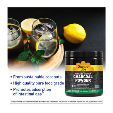 Country Life Activated Coconut Charcoal Powder 500Mg 5 Ounces 200 Servings Certified Gluten Free Certified Vegan Non-Gmo Verified