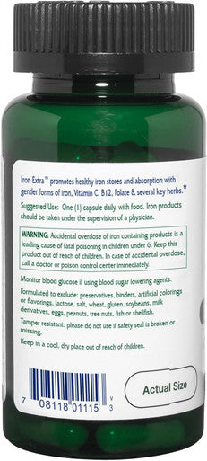 Vitanica Iron Extra Iron Supplement Enhanced Absorption with Vitamin C 500mg Methylfolate 400mcg B12 Vitamin 500mcg Calcium Yellow Dock Dandelion Root & Nettle Leaf Extract Vegan 60 Capsules
