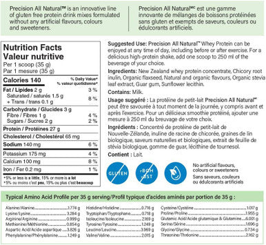 Precision All Natural Whey Protein Powder - French Vanilla Creme flavour, 850 g | Hormone-free and gluten-fee