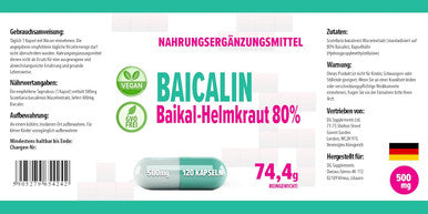 Hepatica Baicalin (Scutellaria Baicalensis) Chinese Skullcap 500Mg 120 Vegan Capsules, Certificate Of Analysis By Agrolab Germany, High Strength Supplement, Gluten And Gmo