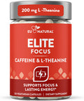 Eu Natural Elite Caffeine Pills with L-Theanine Jitter- Focused Energy Supplements Clean & Natural Nootropic Stack for Smart Cognitive Performance 120 Soft Capsules