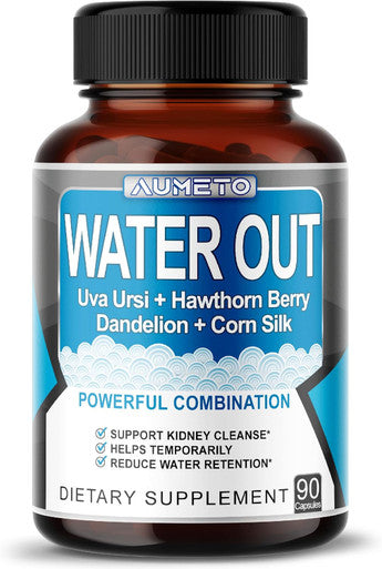 Aumeto Ultra Natural Water Out Pills with Uva Ursi Hawthorn Berry Dandelion Corn Silk - Full Body Cleanse and Kidney & Stomach Support (90 Count (Pack of 1))