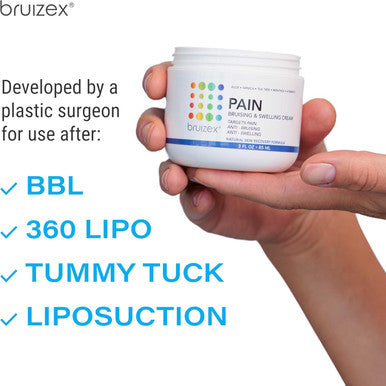 Bruizex Arnica Montana For Discomfort, Bruising & Swelling Lymphatic Massage Cream With Aloe Vera & Tea Tree Oil, Fibrosis Treatment, Bbl, 360 Lipo, Tummy Tuck, Liposuction Post Surgery Recovery, 3Oz