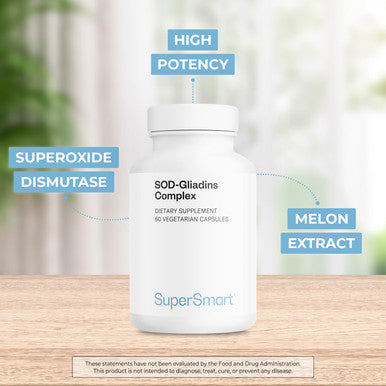 Supersmart SODGliadins Complex 500 mg Per Day Melon Extract Powerful Antioxidant Supplement Immune System Booster Help Protect Tissues Cells NonGMO 60 Vegetarian Capsules