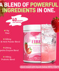 Migcopat 14G Fiber Supplement With Probiotics Prebiotics Digestive Enzymes Vitamin C Magnesium Fruit&Herb Powder Fiber Powder For Digestive Health & Skin Health No Sugar Strawberry 40 Serv