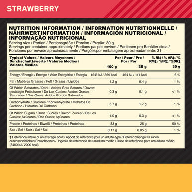 Optimum Nutrition On Gold Standard 100% Isolate Pure Whey Protein Naturally Occurring Bcaas And Glutamine Pre And Post Workout Strawberry Flavour 31 Servings 930 G