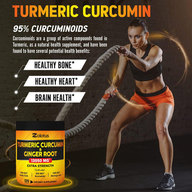 6 in 1 Turmeric Curcumin + Ginger Capsules, 95% Curcuminoids, Equivalent to 13050mg, with Ginger, Garlic Bulb, Bromelain, Moringa, Black Pepper, Joint Inflammatory & Absorption Support