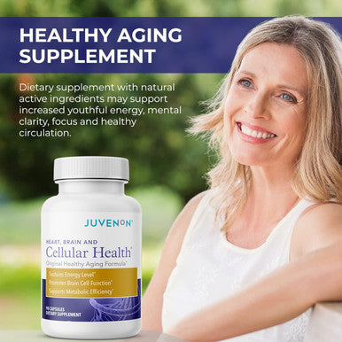 Juvenon Cellular Health Heart, Brain Supplement With Acetyl L-Carnitine And Biotin - Supports Nad+ Function, Energy Production, Mood, Revitalized Metabolism, Mental Focus & Clarity (90 Capsules)