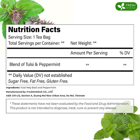 FreshDrinkUS, Premium 50 Mulberry Leaf Tea Bags, 100% Natural & Pure from Mulberry Leaves. Herbal Tea. Made with Natural Material Tea Bags. No Sugar, No Caffeine, No Gluten, Vegan.