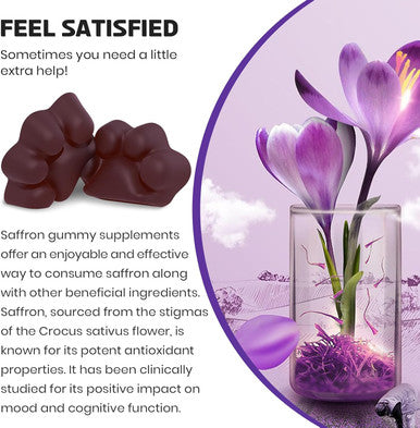 Saffron Gummies 88.5 Mg With Magnesium, Max Strength Saffron Supplements With St. John'S Wort, Gaba, Rhodiola, Rosemary & Passion Flower Extracts For Mood, Focus - 60 Servings