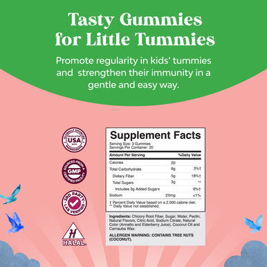 Kids Fiber Gummy Prebiotics Supplement - Soluble Fiber Gummies for Kids Constipation Relief Digestive Health and Leaky Gut Repair - Kids Fiber Gummies Immune System Booster Delicious Gummy Vitamins