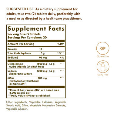 Solgar Triple Strength Glucosamine Chondroitin Msm 60 Tablets - Promotes Healthy Joints Supports Comfortable Movement - Shellfish Free - Gluten Free Dairy Free - 30 Servings