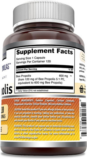 Amazing Nutrition Formulas Bee Propolis Supplement | 600 Mg Per Serving | 120 Capsules | Non-GMO | Gluten | Made in USA