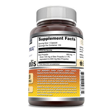Amazing Formulas Bee Propolis Supplement | 600 Mg Per Serving | 120 Capsules | Non-Gmo | Gluten Free | Made In Usa