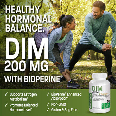 Bronson Dim Supplement 200 Mg Diindolymethane With Bioperine For Enhanced Absorption, Estrogen Metabolism & Maintains Balanced Hormone Levels, 60 Vegetarian Capsules