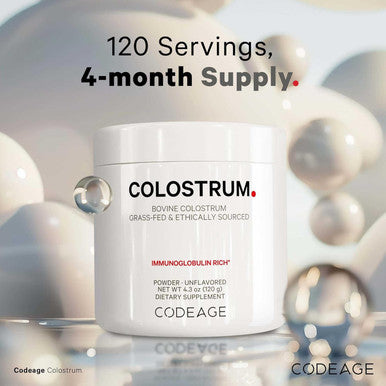 Codeage Bovine Colostrum Powder Supplement 4-Month Supply 1000mg per Serving Grass-Fed Ethically Sourced Immunoglobulin-Rich Prized First Milk Cold-Chain Pasteurized Agglomerated Non-GMO 4.3 OZ
