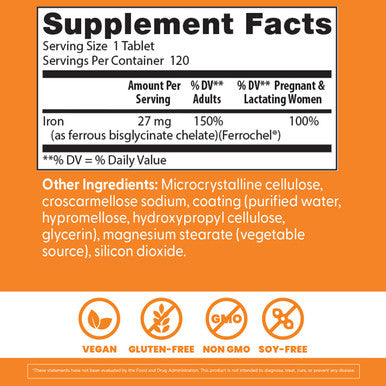 Doctor's Best High Absorption Iron With Ferrochel, 27 mg, 120 Tablets