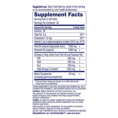TheraTears 1200mg Omega 3 Supplement for Eye Nutrition Organic Flaxseed Triglyceride Fish Oil and Vitamin E 180 Count