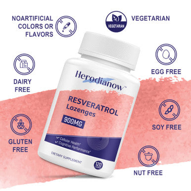 Herodianow 99% Ultra Purity Sublingual Trans-Resveratrol Supplement Organic 900Mg,Aging,Skin,Immune System,120 Lozenges
