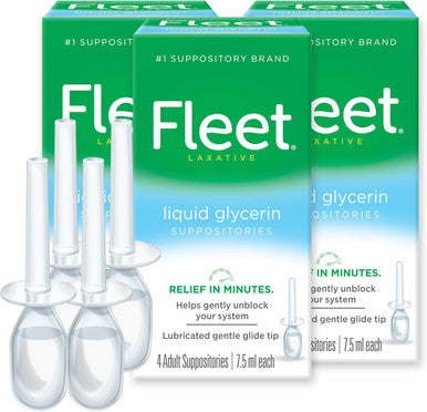 Fleet Liquid Glycerin Suppositories For Constipation Relief Fast And Effective Stimulant- Laxative 4 Bottles Per Pack 7.5 Ml Each Pack Of 3