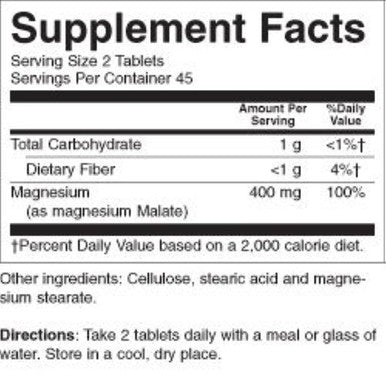 KAL Magnesium Malate 400 | Chelated with Malic Acid for Energy Production | Supports Healthy Muscle Function | 90 Vegetarian Tablets