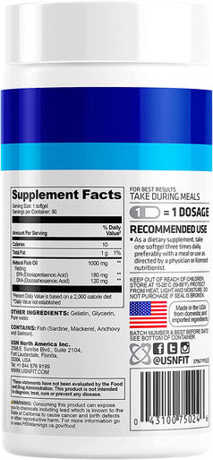 USN Supplements Vibrance Series Omega-3 Fish Oil 1000mg (180 EPA / 120 DHA), 90 Count