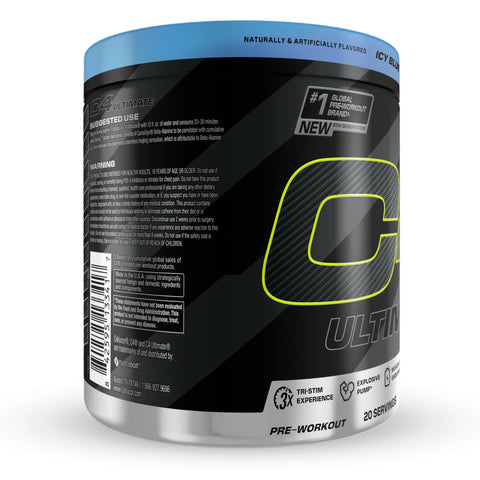 Cellucor C4 Ultimate Pre Workout Powder - Sugar Free Preworkout Energy Supplement For Men & Women - 300Mg Caffeine Teacrine Dynamine Creatine - Icy Blue Razz 20 Servings