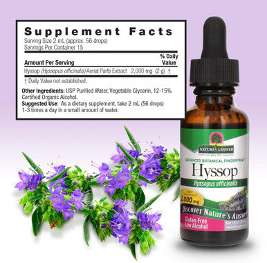 Nature'S Answer Hyssop Herb Supplement with Organic Alcohol 1-Fluid Ounce | Promotes Overall Wellness | Calming Aid | Natural Stress Reliever