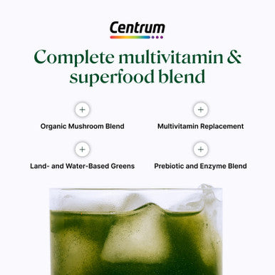Centrum Supergreens - Superfood Powder & Multivitamin For Adults Greens Powder With Spirulina Mushroom Prebiotics & Enzyme Blend 30-Day Supply