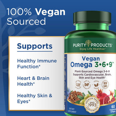 Omega 369 Vegan and Vegetarian Omega Formula 5 in 1 Essential Fatty Acid Complex Scientifically Formulated PlantBased Omega 3 6 9 Essential Fatty Acids EFA from Purity Products 60