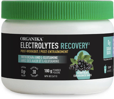 Organika Electrolytes Recovery - Sugar Post-Workout Supplement With Bcaas And L-Glutamine - Berry Blast Flavour - 180G, 30 Servings