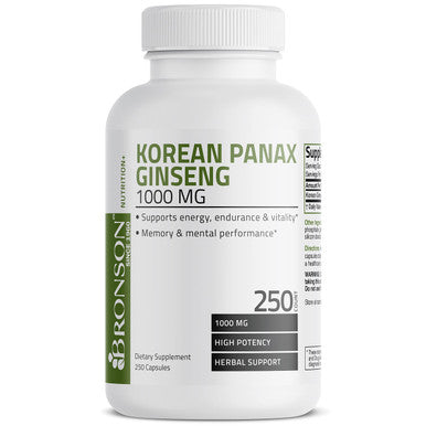 Bronson Korean Panax Ginseng 1000 mg Supports Energy, Endurance & Vitality + Memory and Mental Performance, 250 Capsules