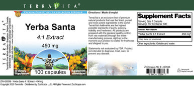 Terravita Yerba Santa 4:1 Extract - 450 Mg (100 Capsules, Zin: 420596)