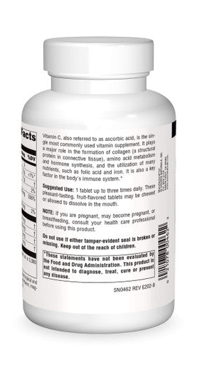 Source s Chewable C, Acerola Cherry 500 mg For Immune System Support - 100 Flavored Tablets