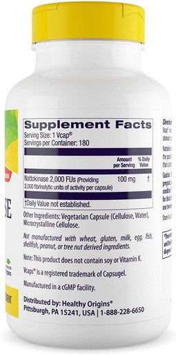 Healthy Origins Nattokinase 2, 000 FU's Multi Vitamins, 100 Mg, 180 count, Pack of 1