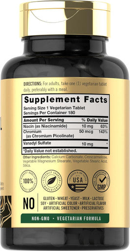 Carlyle Vanadyl Sulfate 10mg | 180 Tablet Capsules | with Chromium Picolinate | Vegetarian Non-GMO Gluten Supplement