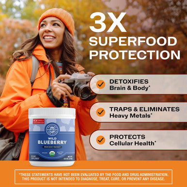 Vimergy USDA Organic Wild Blueberry Supplement Powder 62 Servings Natural Wild Blueberries Fruit Powder for Smoothies Juices Fruit Bowls Low Bush Non GMO Gluten Free Vegan Paleo (250g)