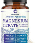 Magnesium Citrate Complex 500 MG Constipation Calm & Relaxation Support | High Absorption Magnesium Supplement Digestion Support Citrato de Magnesio Non-GMO & Soy-Free 120 Mag Citrate Capsules