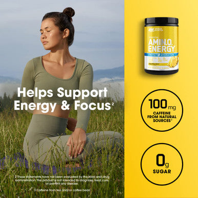 Optimum Nutrition (On) Amino Energy Plus Electrolytes Powder - Pre Workout Bcaas Amino Acids Keto Friendly Anytime Energy Powder - Pineapple Twist 285 G 30 Servings
